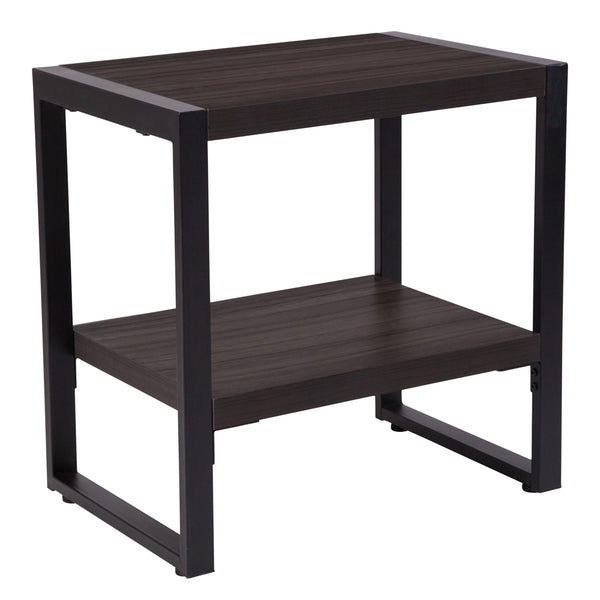 Charcoal Wood Grain Finish End Table with Black Metal Frame - Accent Table