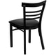 Black Vinyl Seat/Black Metal Frame |#| Black Three-Slat Ladder Back Metal Restaurant Chair - Black Vinyl Seat