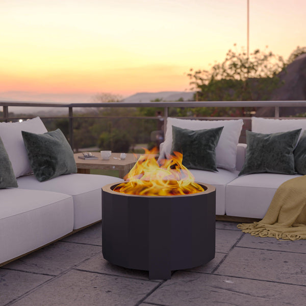 Black |#| Commercial Grade 27inch Outdoor Smokeless Wood Burning Fire Pit - Black