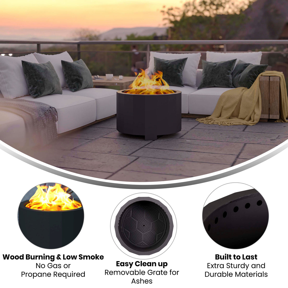 Black |#| Commercial Grade 27" Outdoor Smokeless Wood Burning Fire Pit - Black