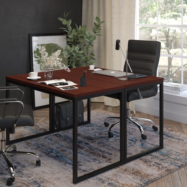 Mahogany Top/Black Frame |#| Industrial Modern Desk-47inchL Commercial Grade Home Office Desk-Mahogany/Black