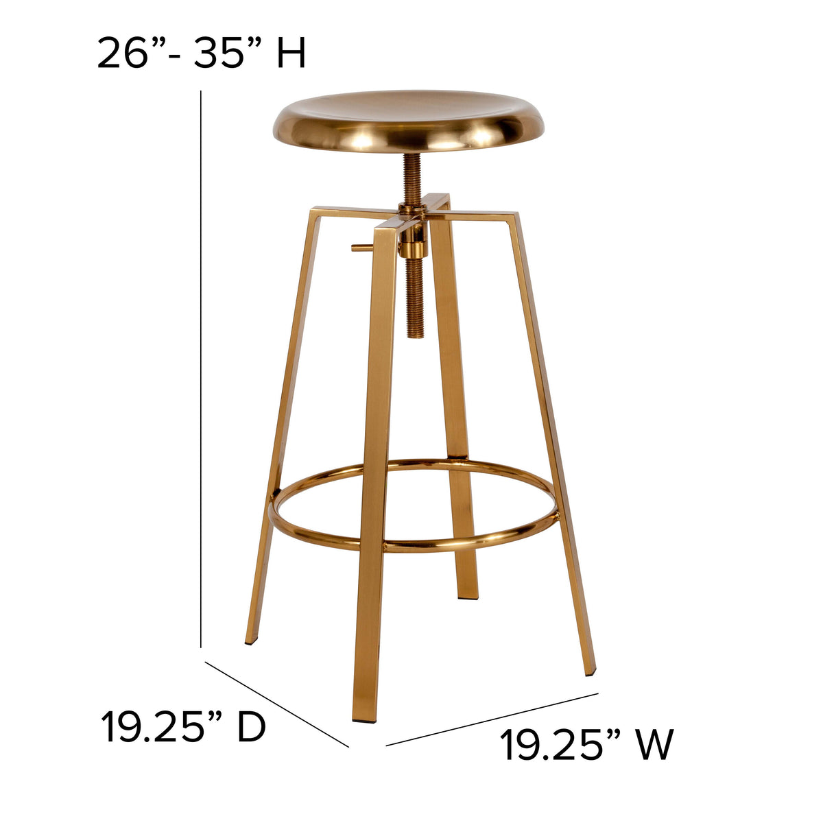 Gold |#| Industrial Style Barstool with Swivel Lift Adjustable Height Seat in Gold Finish