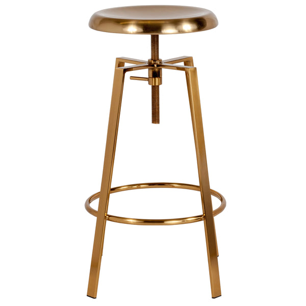 Gold |#| Industrial Style Barstool with Swivel Lift Adjustable Height Seat in Gold Finish