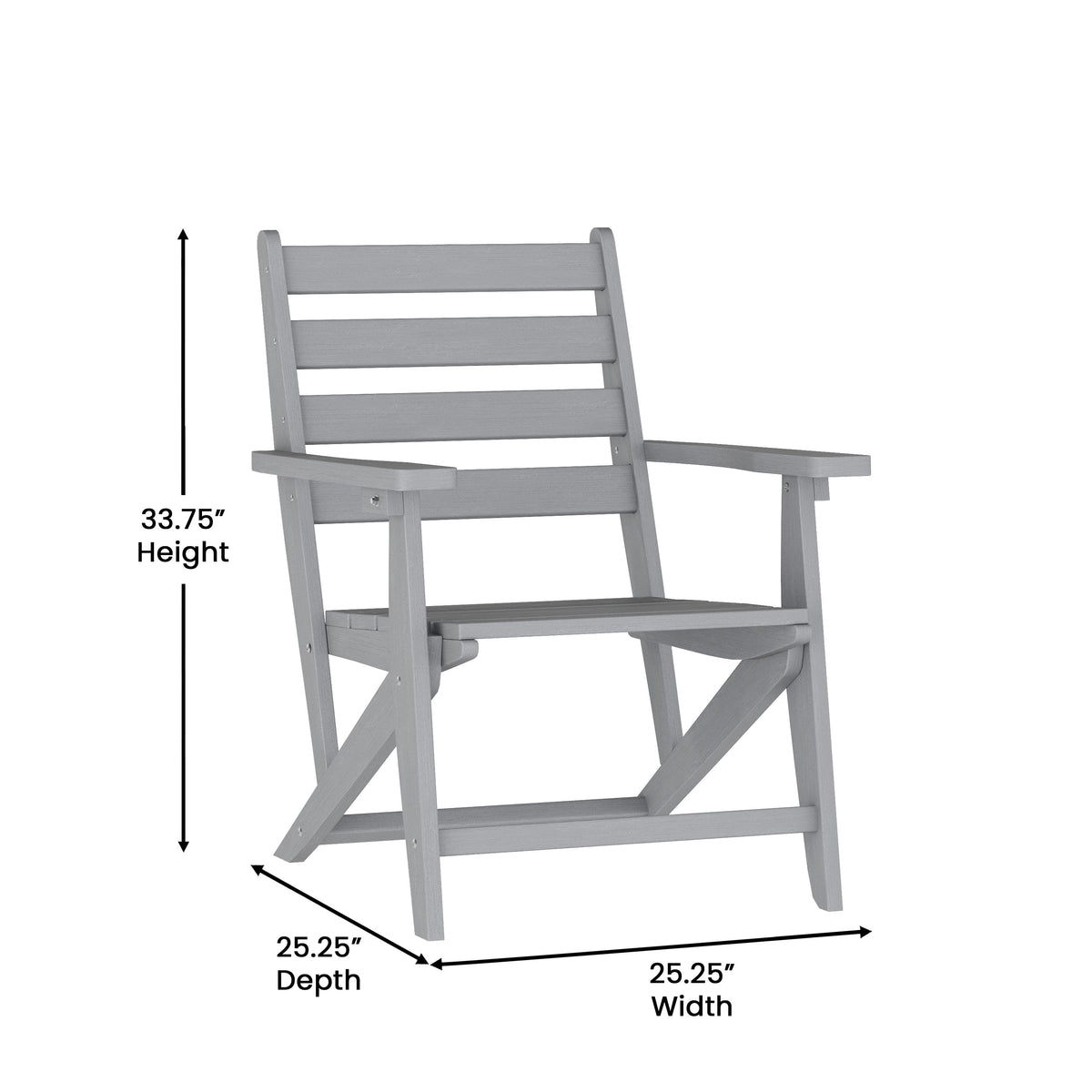 Gray |#| All-Weather Commercial Adirondack Dining Chair with Fold Out Cupholder - Gray