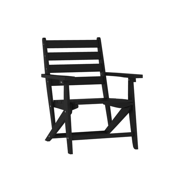 Black |#| All-Weather Commercial Adirondack Dining Chair with Fold Out Cupholder - Black