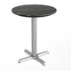 Black Faux Marble/Silver Base |#| Commercial All-Weather 24" Black Faux Marble HPL Tabletop with Silver X Base
