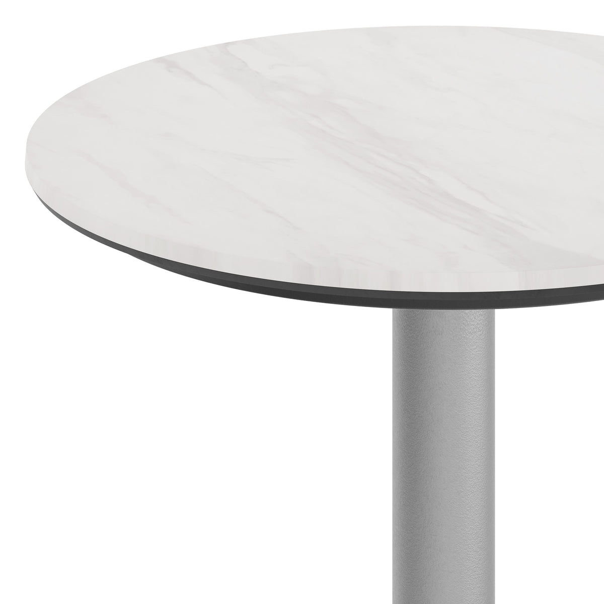 White Faux Marble/Silver Base |#| Commercial All-Weather 24" White Faux Marble HPL Tabletop with Silver X Base