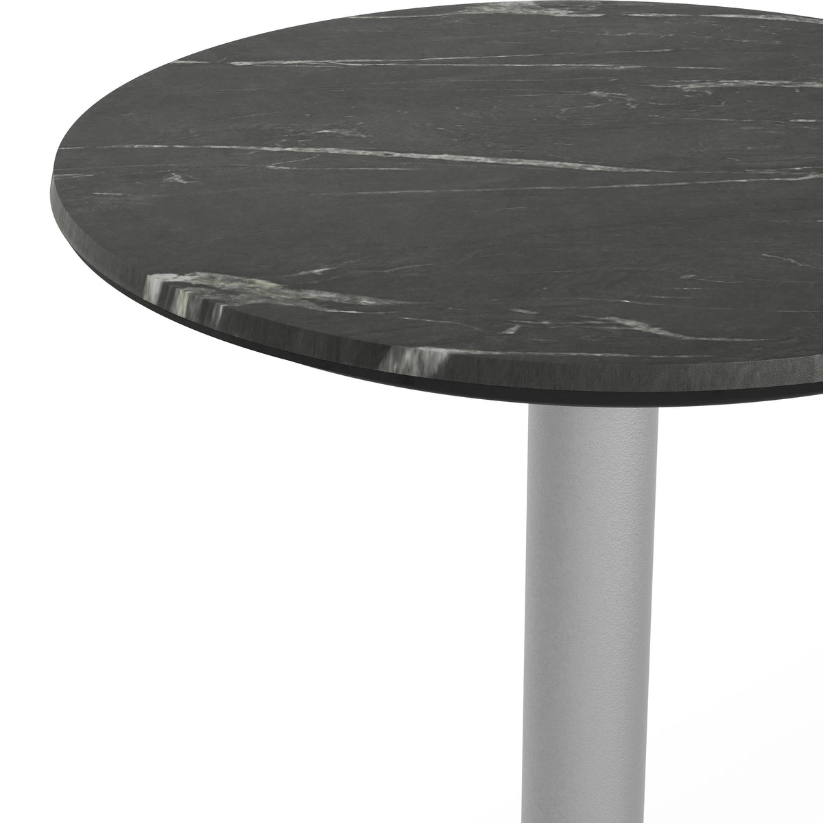 Black Faux Marble/Silver Base |#| Commercial All-Weather 24" Black Faux Marble HPL Tabletop with Silver X Base