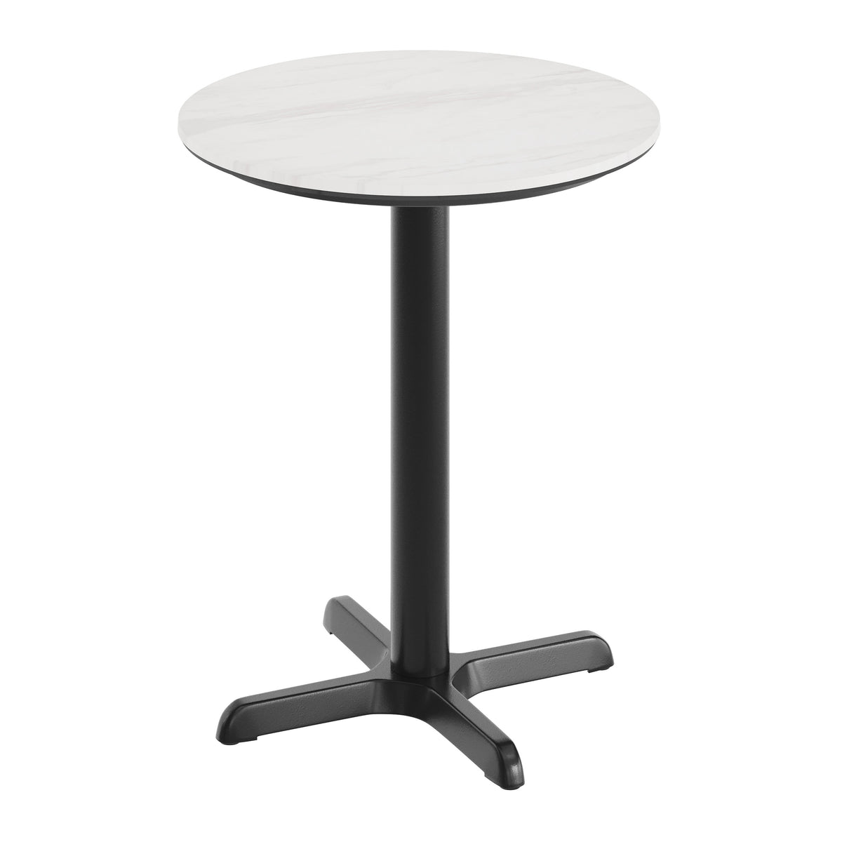 White Faux Marble/Black Base |#| Commercial 24" White Faux Marble HPL Tabletop with Black Table Height X Base
