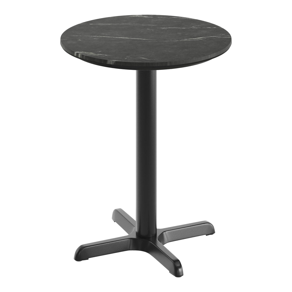 Black Faux Marble/Black Base |#| Commercial 24" Black Faux Marble HPL Tabletop with Black Table Height X Base