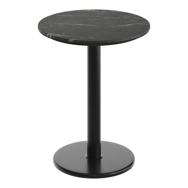 Black Faux Marble/Black Base |#| Commercial 24" Black Faux Marble HPL Tabletop with Black Table Height RD Base