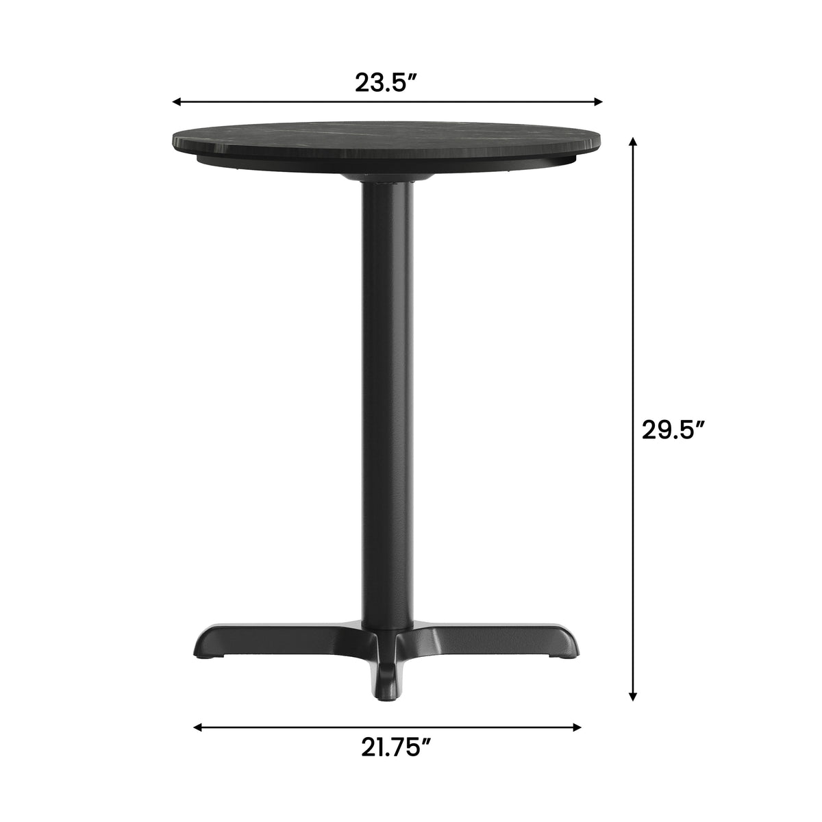 Black Faux Marble/Black Base |#| Commercial 24" Black Faux Marble HPL Tabletop with Black Table Height X Base