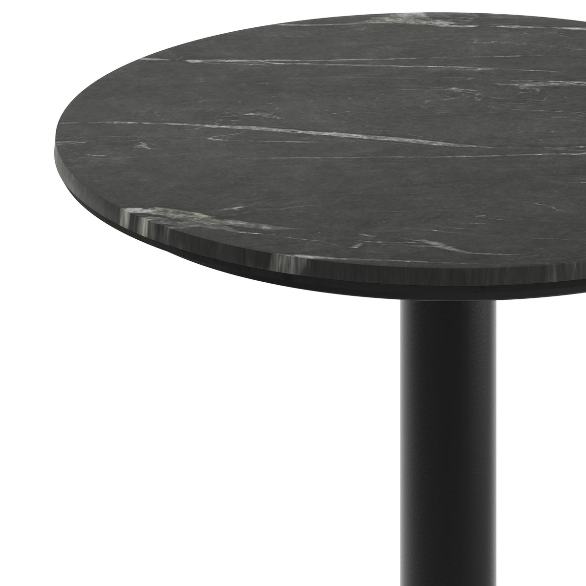 Black Faux Marble/Black Base |#| Commercial 24" Black Faux Marble HPL Tabletop with Black Table Height X Base