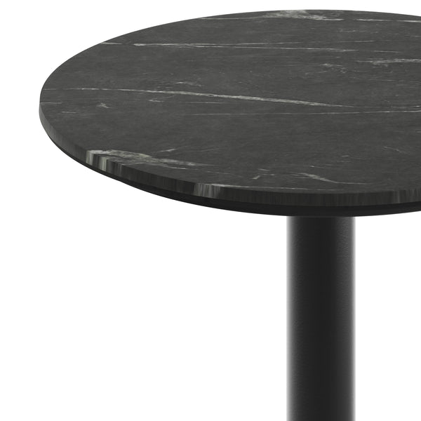Black Faux Marble/Black Base |#| Commercial 24" Black Faux Marble HPL Tabletop with Black Table Height RD Base