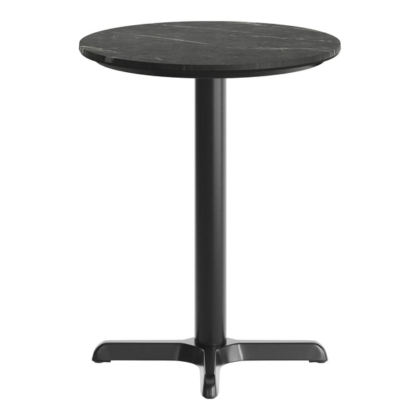 Black Faux Marble/Black Base |#| Commercial 24" Black Faux Marble HPL Tabletop with Black Table Height X Base