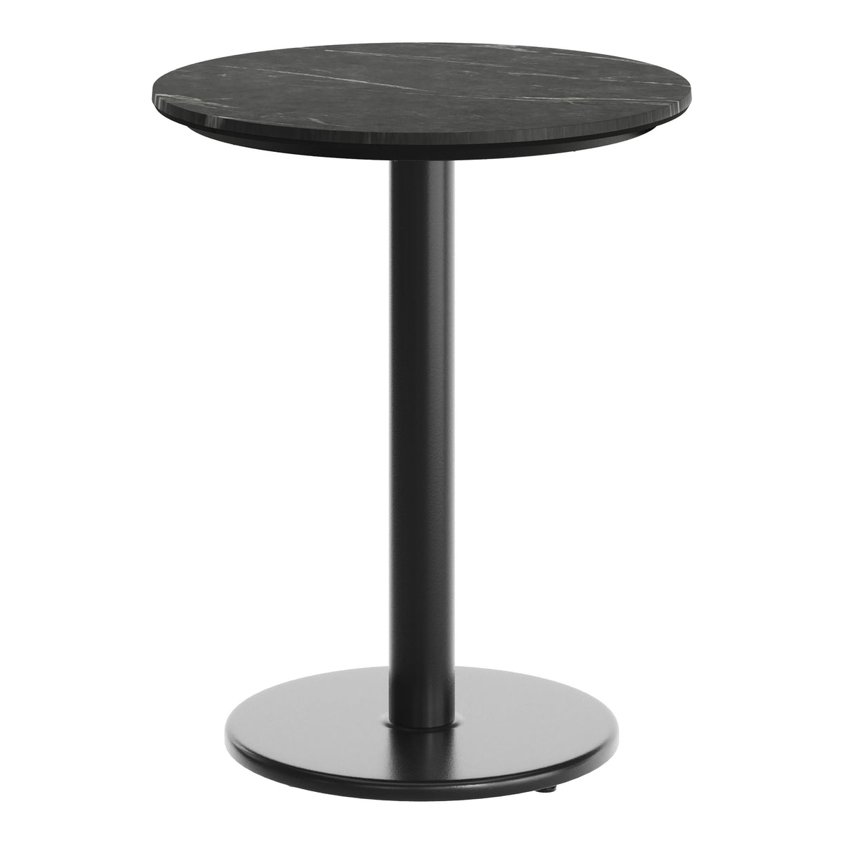 Black Faux Marble/Black Base |#| Commercial 24" Black Faux Marble HPL Tabletop with Black Table Height RD Base