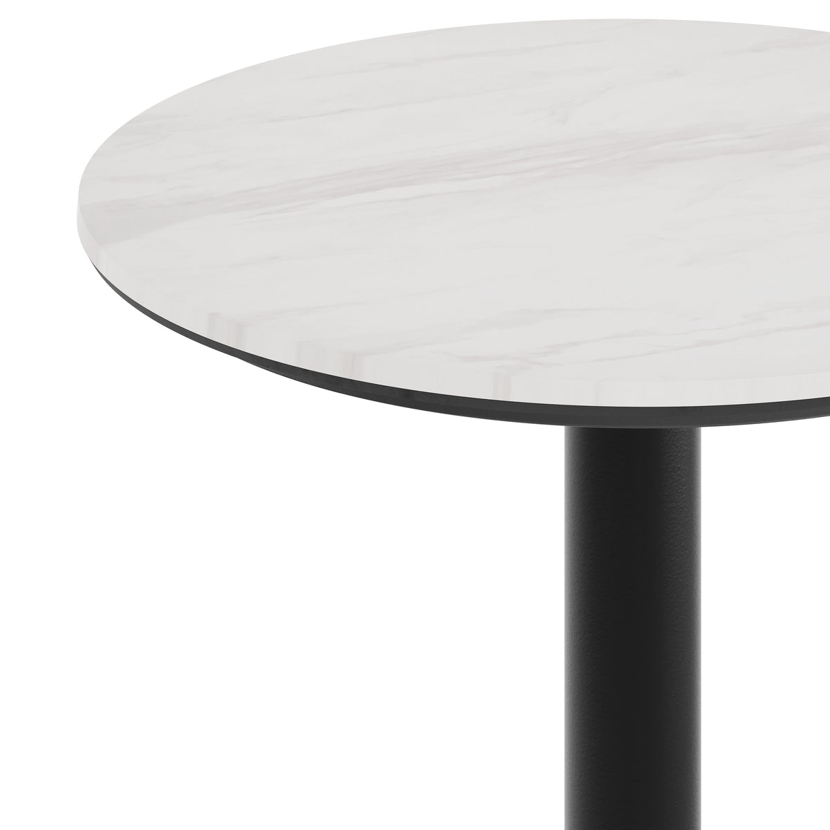 White Faux Marble/Black Base |#| Commercial 24" White Faux Marble HPL Tabletop with Black Table Height X Base