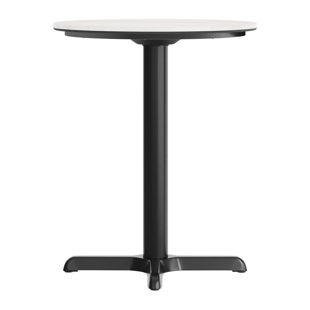 White Faux Marble/Black Base |#| Commercial 24" White Faux Marble HPL Tabletop with Black Table Height X Base