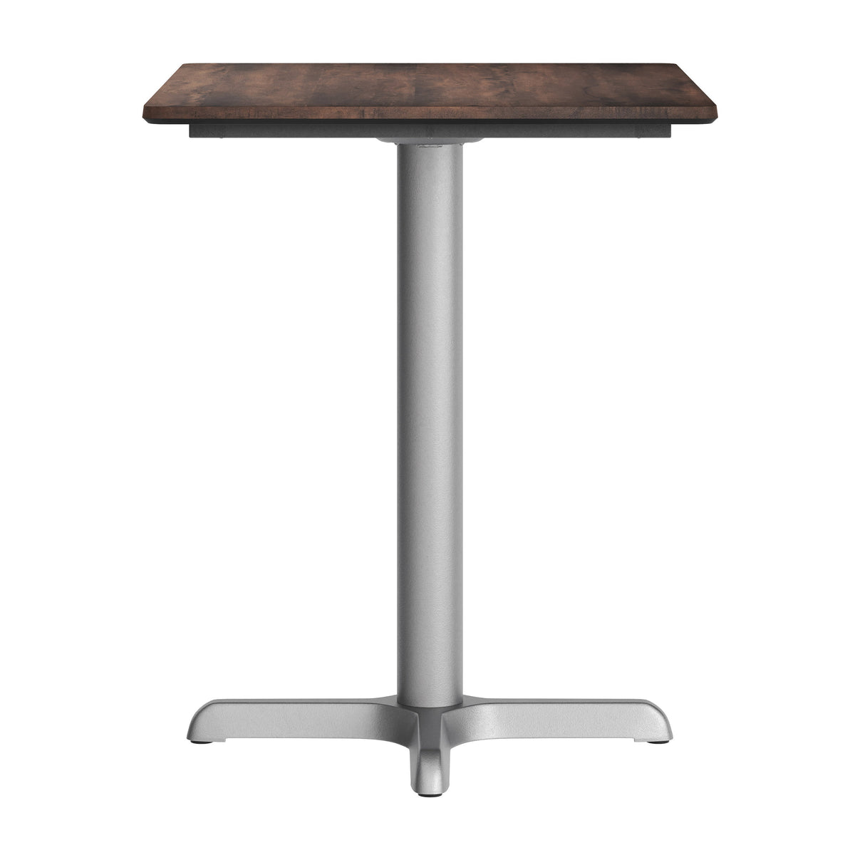 Dark Brown/Silver Base |#| Commercial All-Weather 24x30 Dark Brown HPL Tabletop with Silver X Base