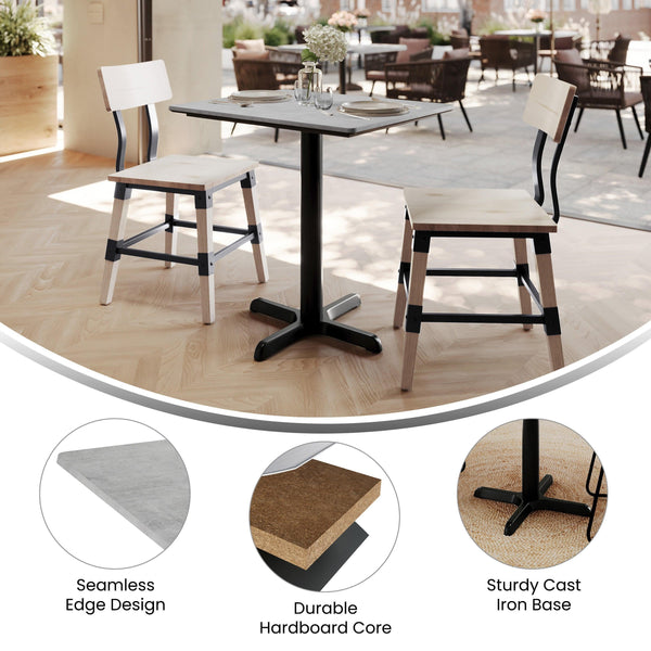 Gray Faux Concrete/Black Base |#| Commercial 30x24 Gray Faux Concrete HPL Tabletop with Black Table Height X Base