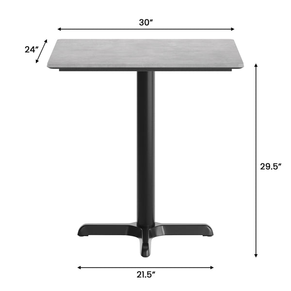 Gray Faux Concrete/Black Base |#| Commercial 30x24 Gray Faux Concrete HPL Tabletop with Black Table Height X Base