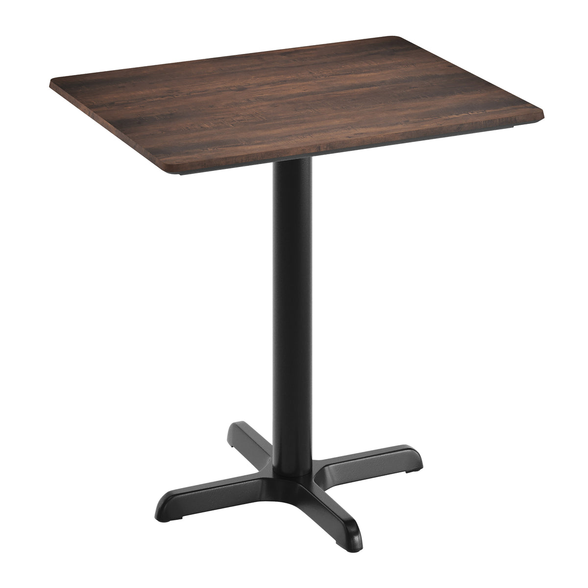 Dark Brown/Black Base |#| Commercial 30x24 Dark Brown HPL Tabletop with Black Table Height X Base