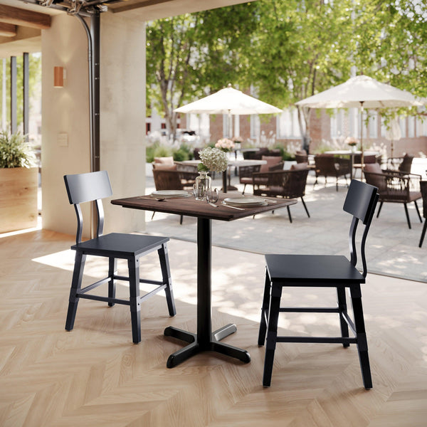 Dark Brown/Black Base |#| Commercial 30x24 Dark Brown HPL Tabletop with Black Table Height X Base