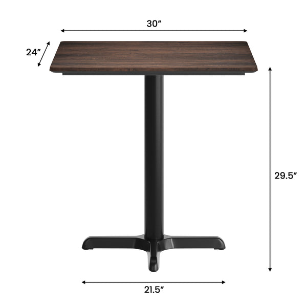 Dark Brown/Black Base |#| Commercial 30x24 Dark Brown HPL Tabletop with Black Table Height X Base