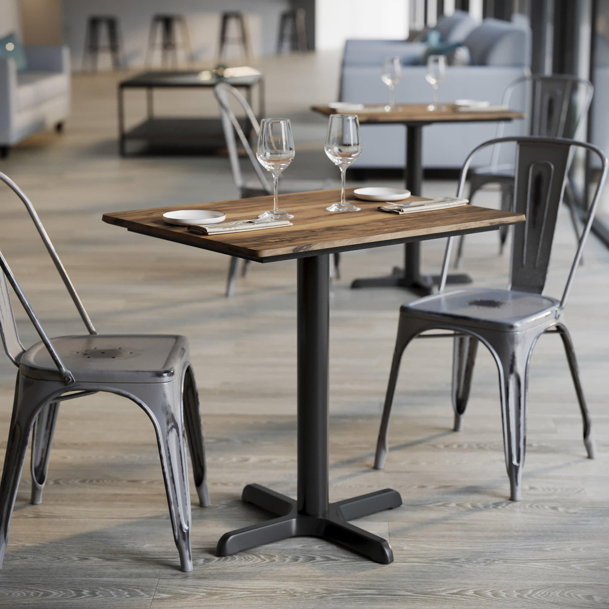 Natural/Black Base |#| Commercial 30x24 Natural HPL Tabletop with Black Table Height X Base