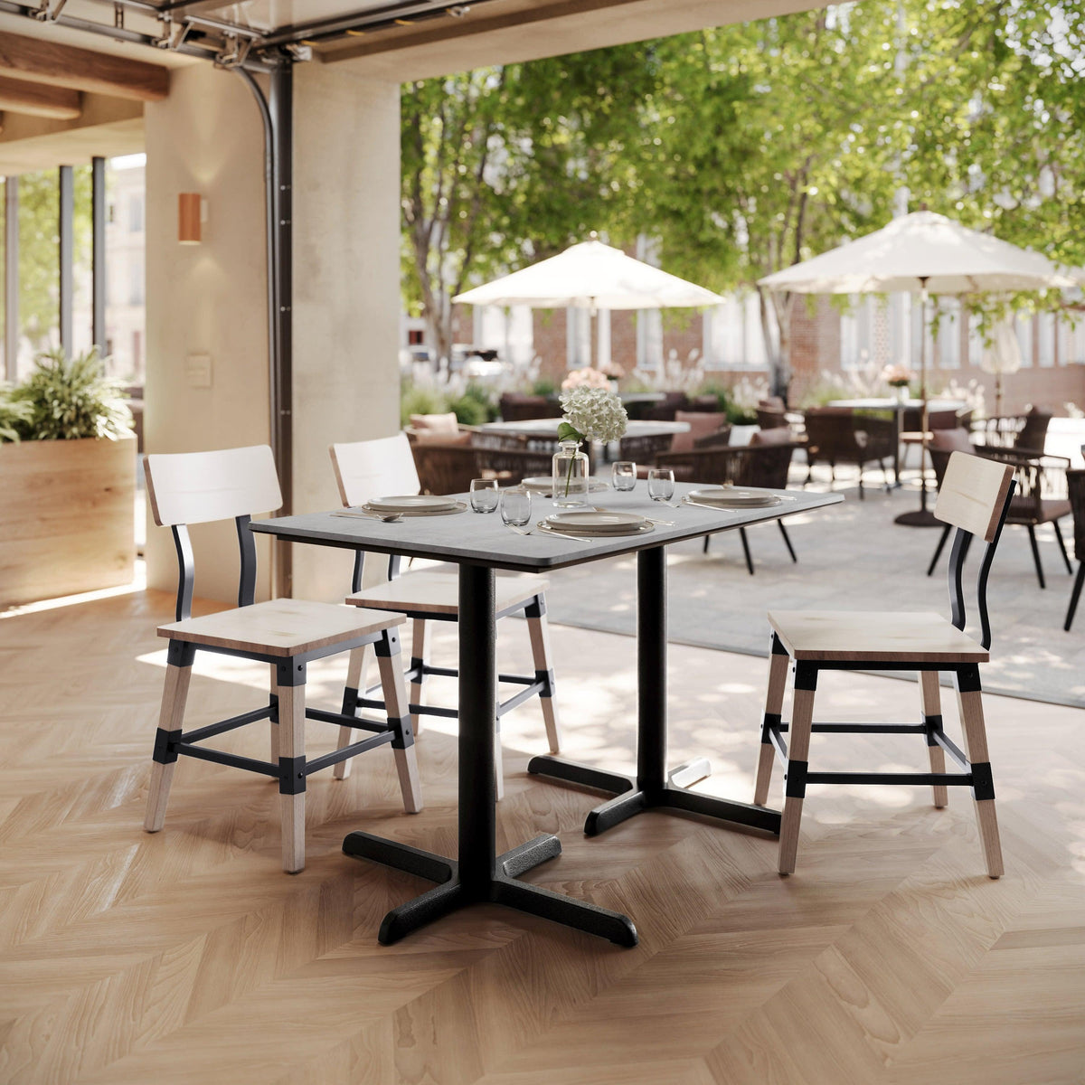Gray Faux Concrete/Black Base |#| Commercial 48x30 Gray Faux Concrete HPL Tabletop with Black Table Height X Base