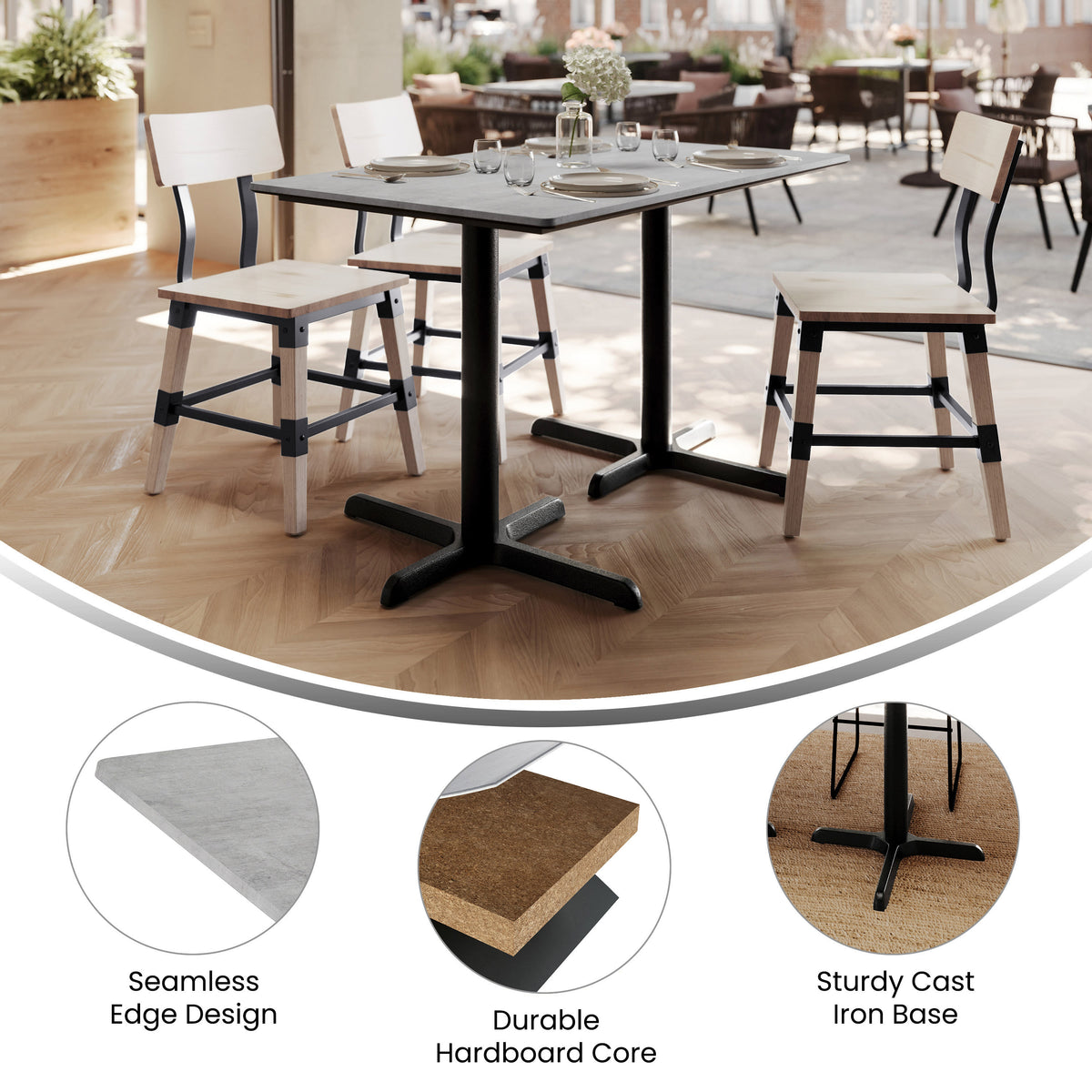 Gray Faux Concrete/Black Base |#| Commercial 48x30 Gray Faux Concrete HPL Tabletop with Black Table Height X Base