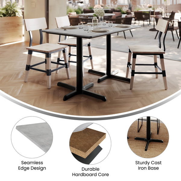 Gray Faux Concrete/Black Base |#| Commercial 48x30 Gray Faux Concrete HPL Tabletop with Black Table Height X Base