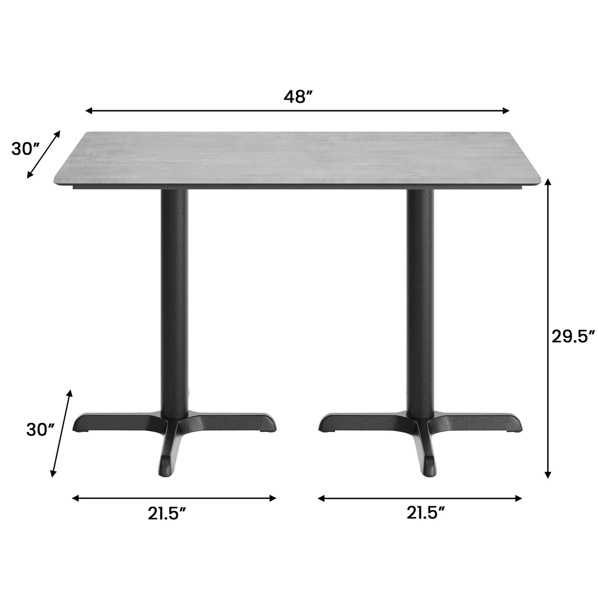 Gray Faux Concrete/Black Base |#| Commercial 48x30 Gray Faux Concrete HPL Tabletop with Black Table Height X Base
