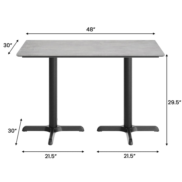 Gray Faux Concrete/Black Base |#| Commercial 48x30 Gray Faux Concrete HPL Tabletop with Black Table Height X Base