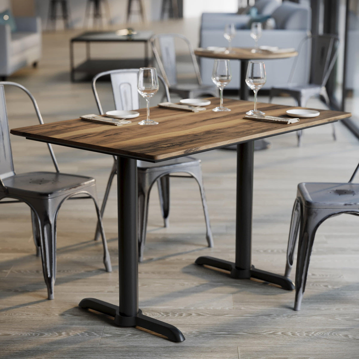 Natural/Black Base |#| Commercial 48x30 Natural HPL Tabletop-Black Table T-Bases