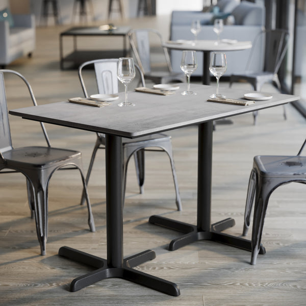Gray Faux Concrete/Black Base |#| Commercial 48x30 Gray Faux Concrete HPL Tabletop with Black Table Height X Base