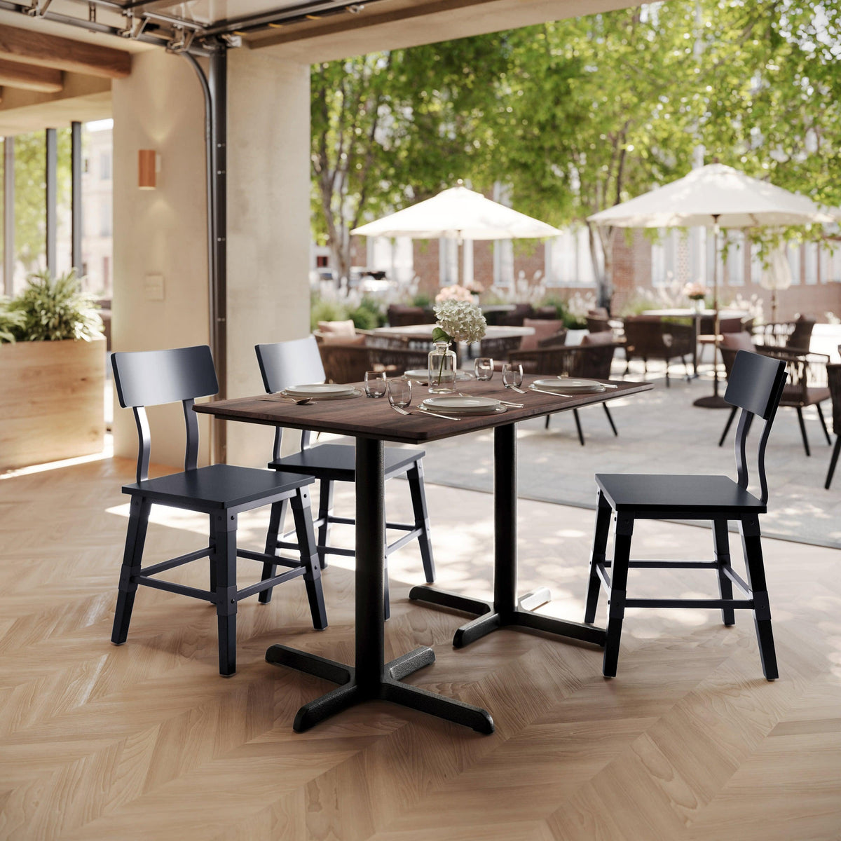 Dark Brown/Black Base |#| Commercial 48x30 Dark Brown HPL Tabletop with Black Table Height X Base