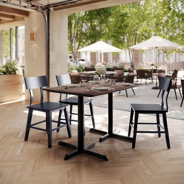 Dark Brown/Black Base |#| Commercial 48x30 Dark Brown HPL Tabletop with Black Table Height X Base