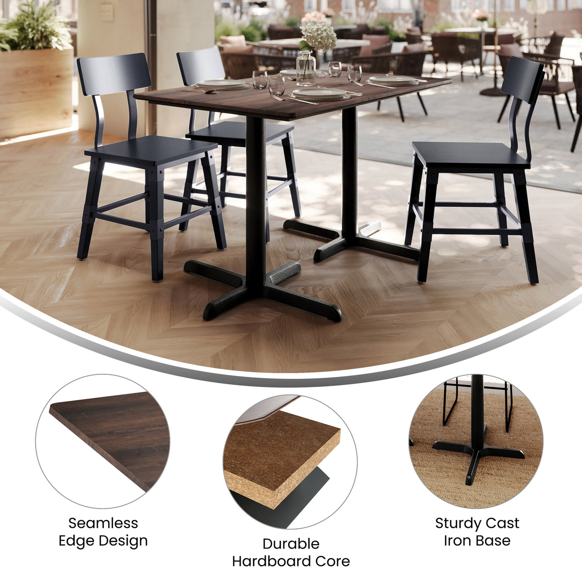Dark Brown/Black Base |#| Commercial 48x30 Dark Brown HPL Tabletop with Black Table Height X Base
