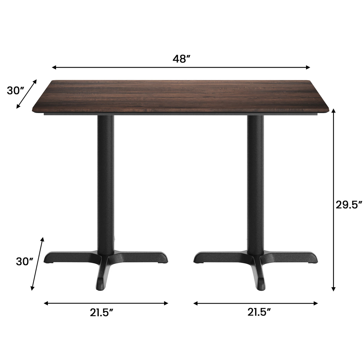 Dark Brown/Black Base |#| Commercial 48x30 Dark Brown HPL Tabletop with Black Table Height X Base