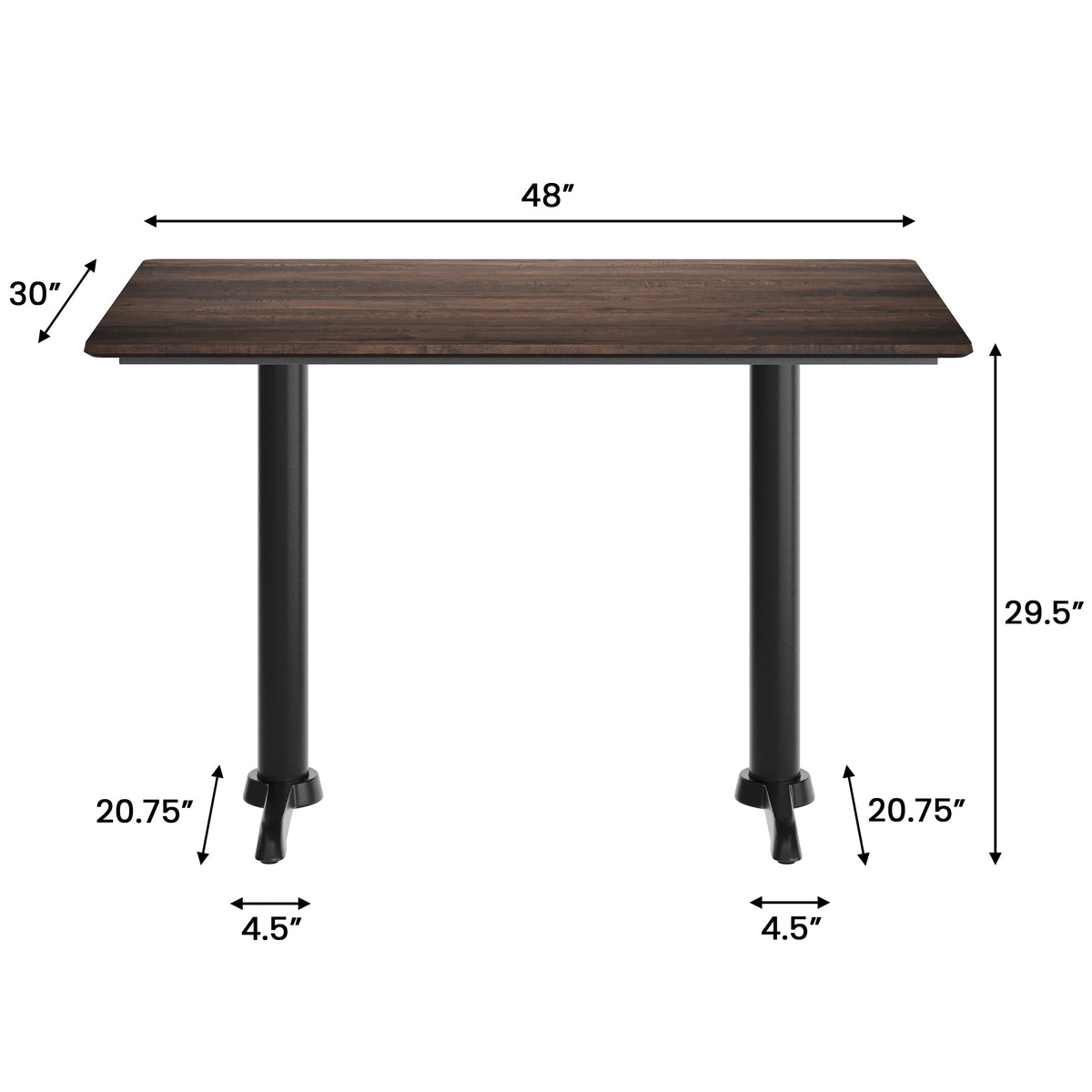 Dark Brown/Black Base |#| Commercial 48x30 Dark Brown HPL Tabletop-Black Table T-Bases