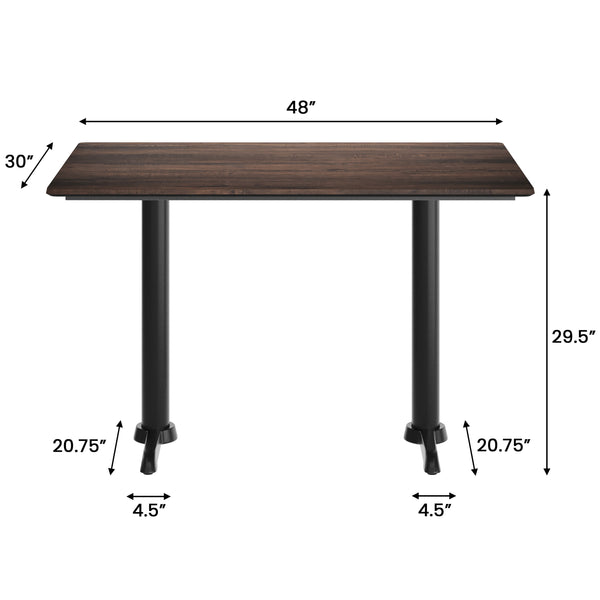 Dark Brown/Black Base |#| Commercial 48x30 Dark Brown HPL Tabletop-Black Table T-Bases