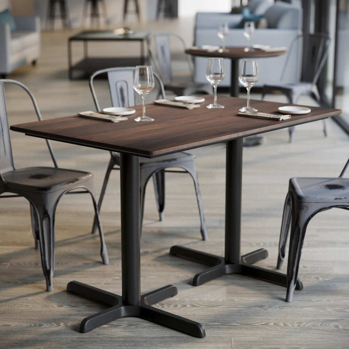 Dark Brown/Black Base |#| Commercial 48x30 Dark Brown HPL Tabletop with Black Table Height X Base