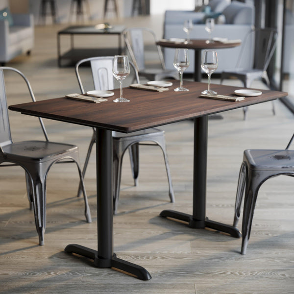 Dark Brown/Black Base |#| Commercial 48x30 Dark Brown HPL Tabletop-Black Table T-Bases