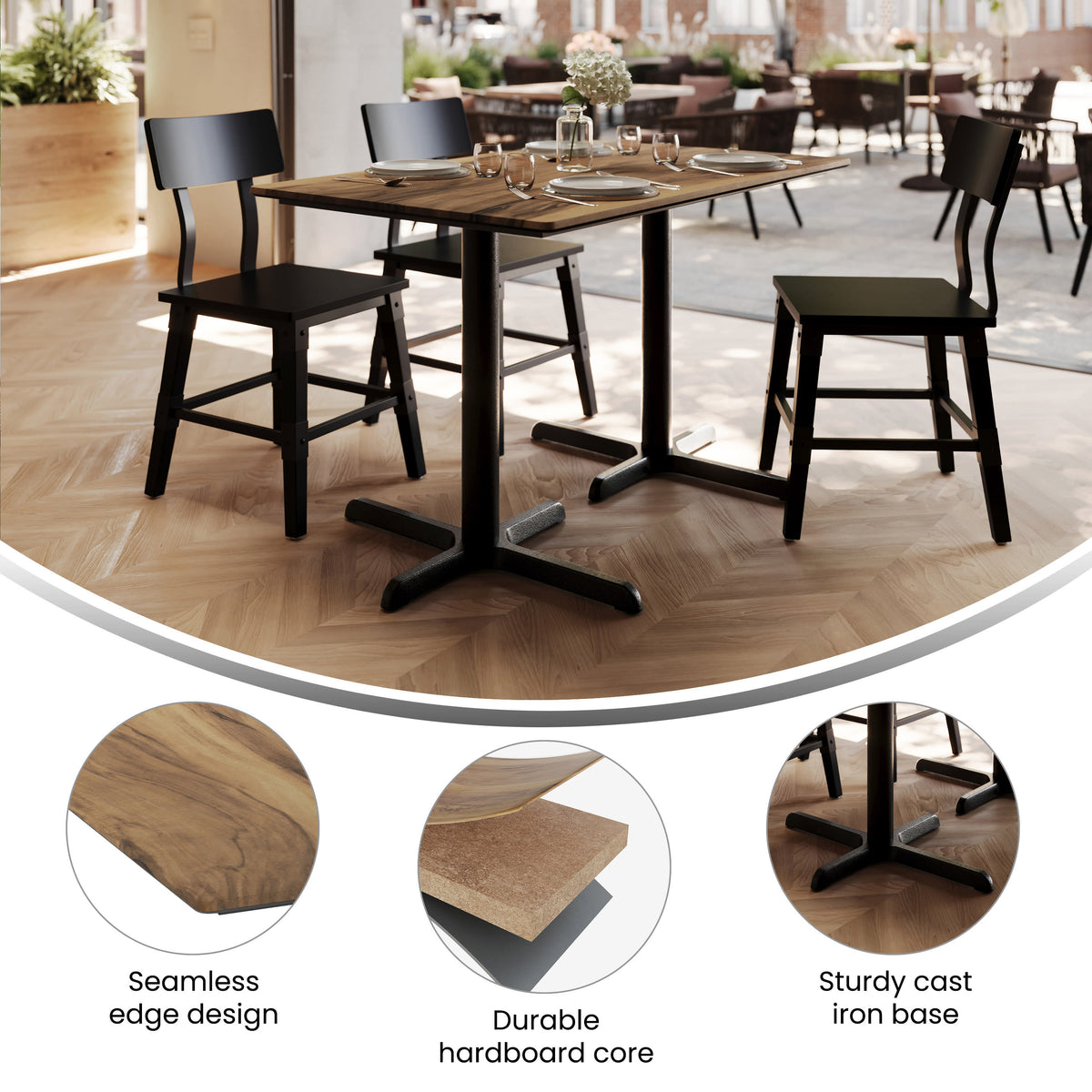 Natural/Black Base |#| Commercial 48x30 Natural HPL Tabletop with Black Table Height X Base