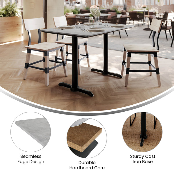 Gray Faux Concrete/Black Base |#| Commercial 48x30 Gray Faux Concrete HPL Tabletop-Black Table T-Bases