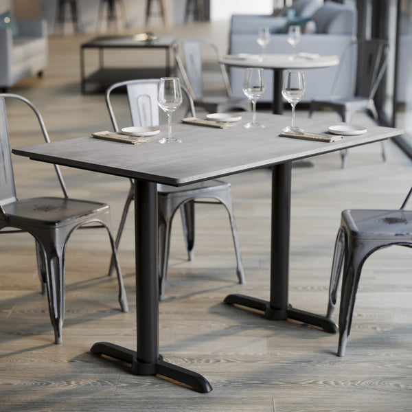 Gray Faux Concrete/Black Base |#| Commercial 48x30 Gray Faux Concrete HPL Tabletop-Black Table T-Bases