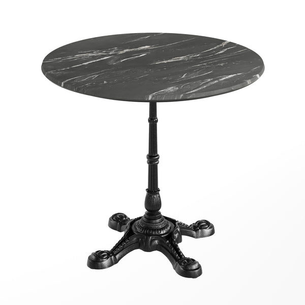 Black Faux Marble/Black Base |#| Commercial All-Weather 31.25" Black Faux Marble HPL Tabletop-Black Bistro Base