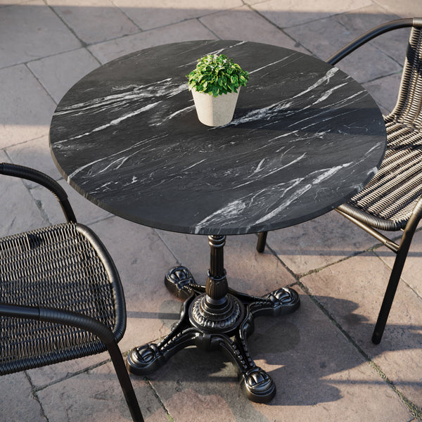 Black Faux Marble/Black Base |#| Commercial All-Weather 31.25" Black Faux Marble HPL Tabletop-Black Bistro Base