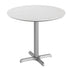 White Faux Marble/Silver Base |#| Commercial All-Weather 31.25" White Faux Marble HPL Tabletop with Silver X Base